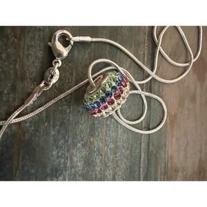 925 Sterling Silver 18" Snake chain w/ Colorful Disco Crystal Rhinestone Charm